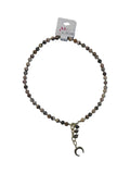 cudoVnia.pl beaded necklace with crescent moon charm, earthy tones, gold-tone chain, bohemian style